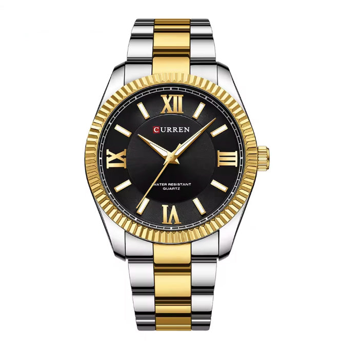 Montre polo pour hommes style Rolex deux tons fond noir - Curren